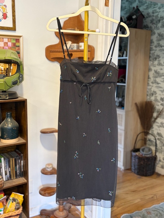 BCBGMaxAzria Dresses & Skirts - Black BCBG Maxazria vintage Floral-Embroidered Beaded Slip Dress - Women